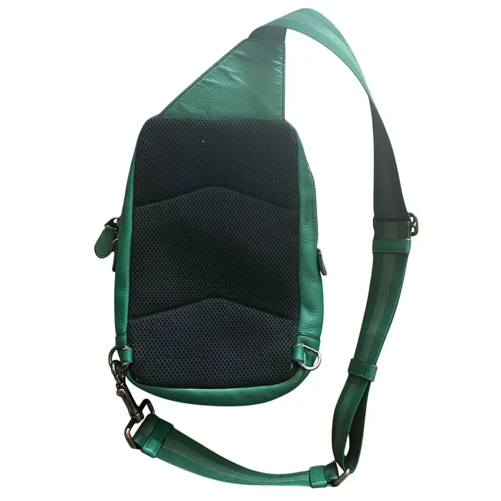 COACH Vintage Turner Pack Signature Jacquard Green Leather Sling EUC